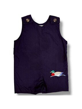 TBBC Beaufort Bonnet Co Navy Blue Duck Appliqué Shortalls Romper Outfit 18-24m